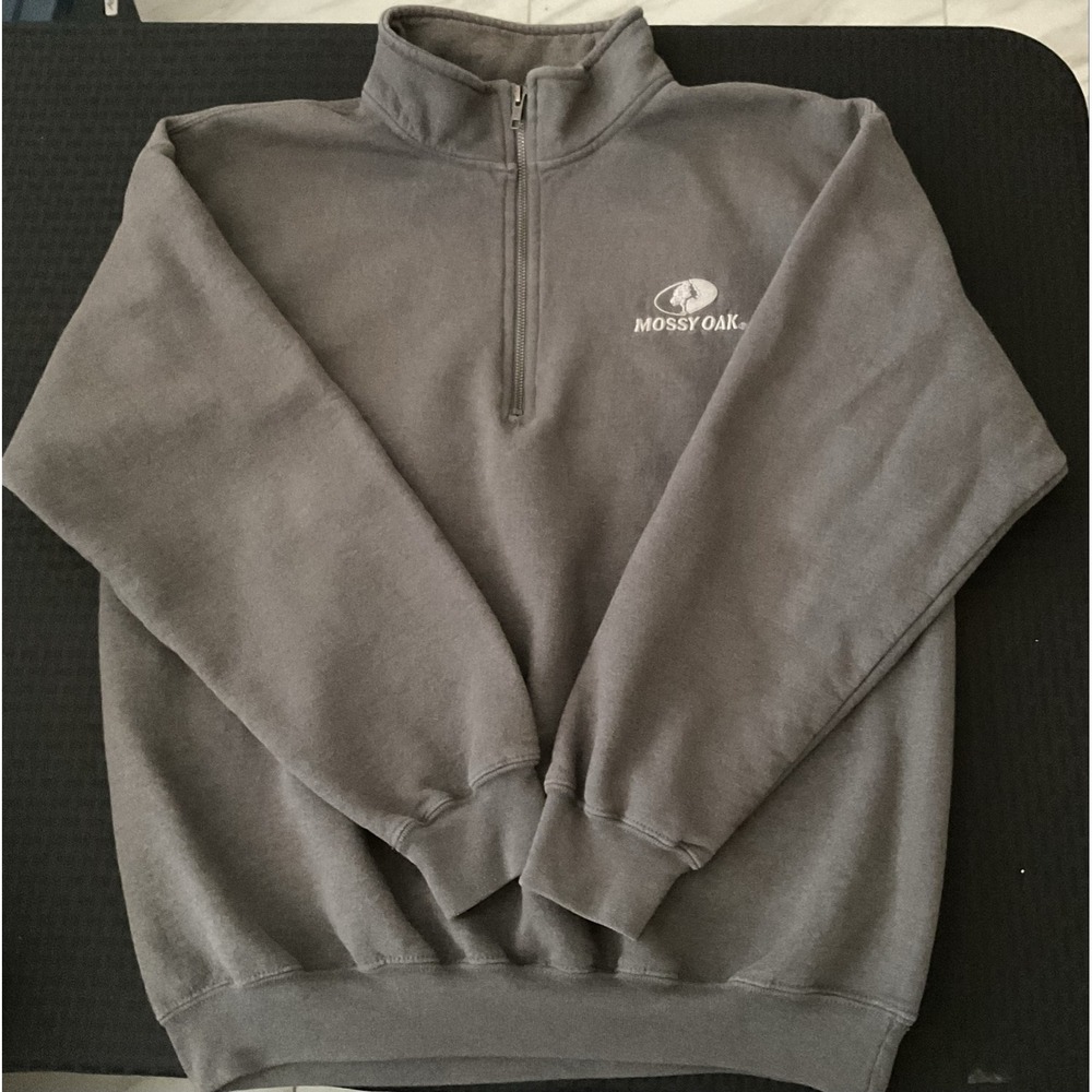 Mossy Oak Sweatshirt Mens Large Gray 1/4 Zip Fleece Pullover Logo Hunting